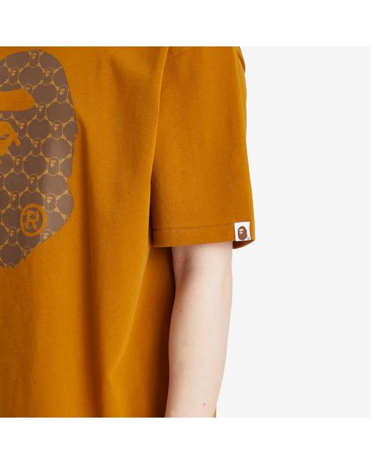 A Bathing Ape Orange Collegeonogram Ape Head Relaxed Fit Tee for men