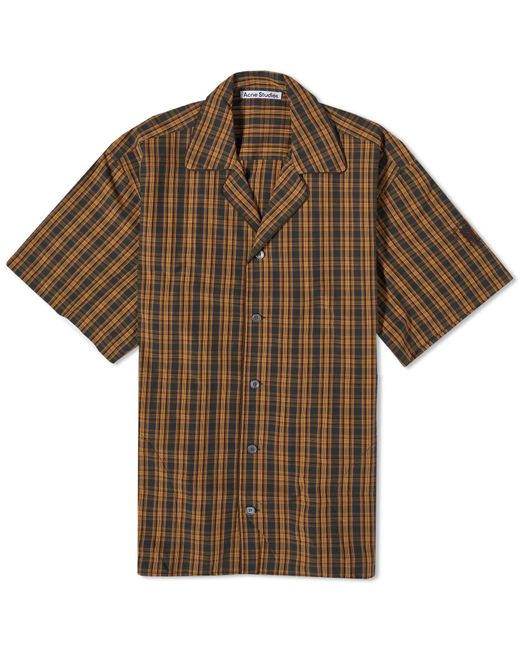 Acne Brown Samir Short Sleeve Micro Check Shirt for men