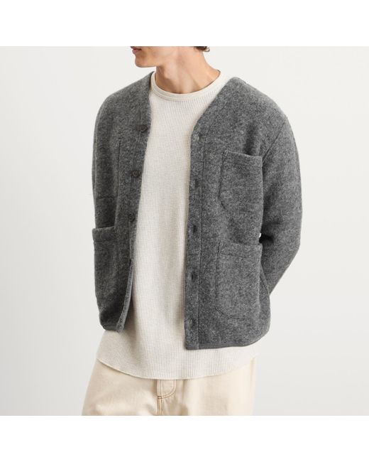 Universal Works Gray Wool Fleece Cardigan for men