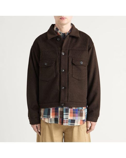 FRIZMWORKS Brown Solid Wool Trucker Jacket for men