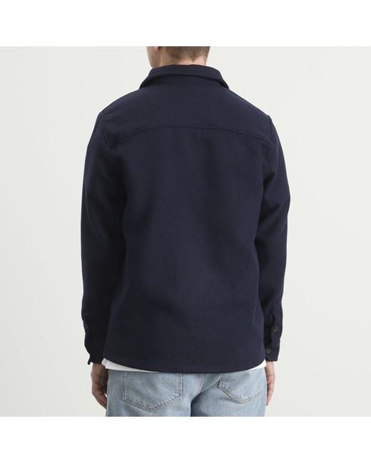 Wax London Blue Lomond Thick Wool Blend Overshirt for men