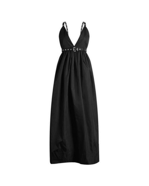 Ganni Black Duchesse Nylon Strap Midi Dress