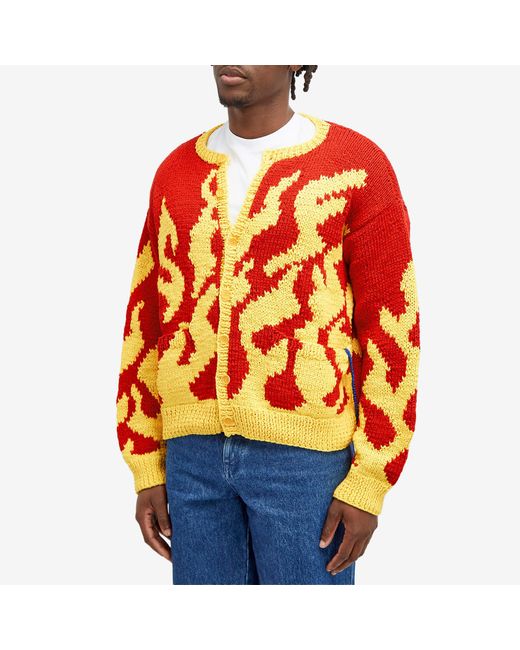 Sky High Farm Red Flame Crew Neck Cardigan for men