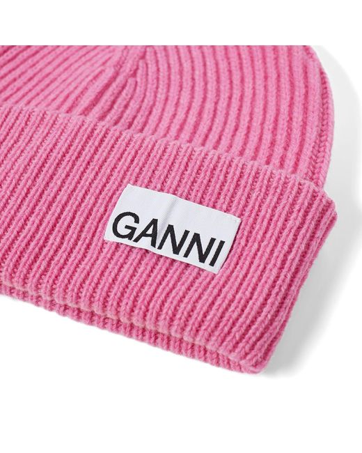 Ganni Pink Rib Knit Beanie