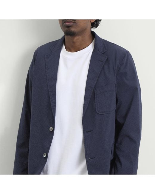 Beams Plus Blue 3 Button Coolmax Seersucker Blazer for men