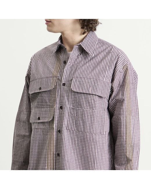 STORY mfg. Purple Hand Block Printed Harvest Shirt for men