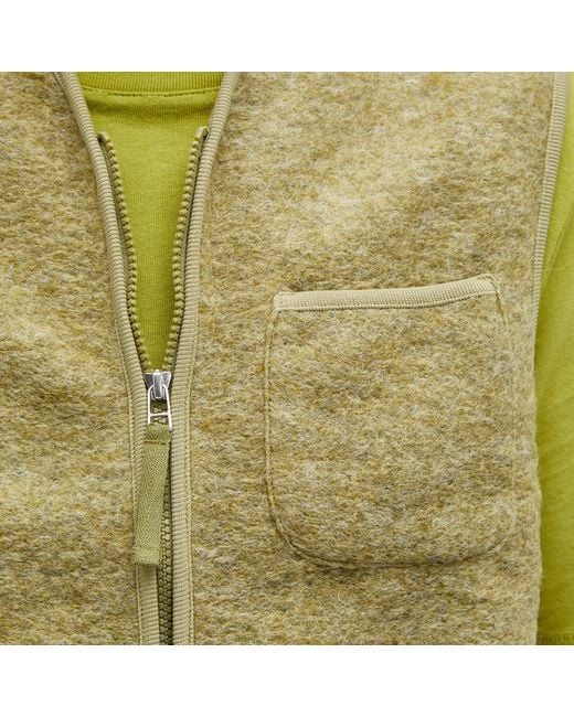 Universal Works Green Wool Fleece Zip Gilet for men