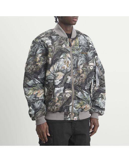 A Bathing Ape Gray Tree Edge Camo Bomber Jacket for men