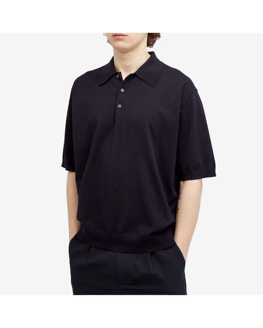Auralee Blue Cotton Knit Polo Shirt for men