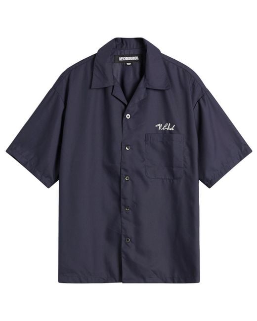 Neighborhood Blue Solid Hawaiian Shirt for men