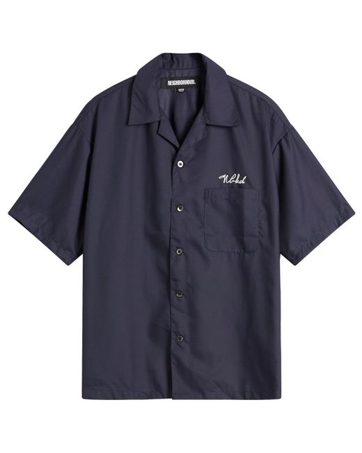 Neighborhood Blue Solid Hawaiian Shirt for men