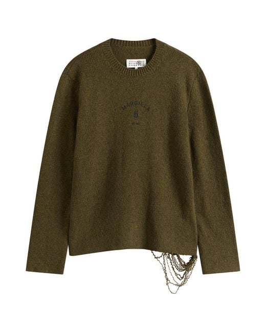 Maison Margiela Green Mm6 6 Logo Crewneck Jumper for men
