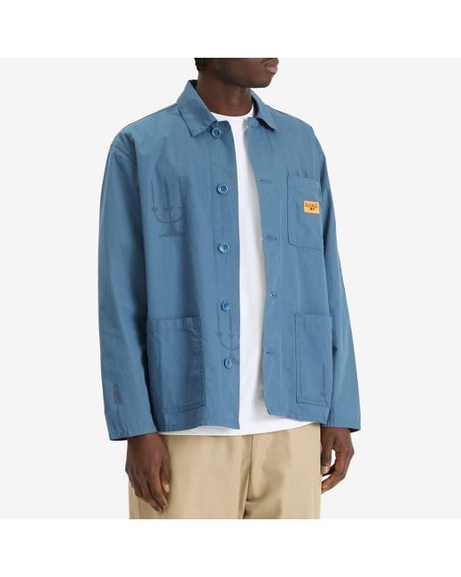 Service Works Blue Poplin Printed Chore Shirt for men