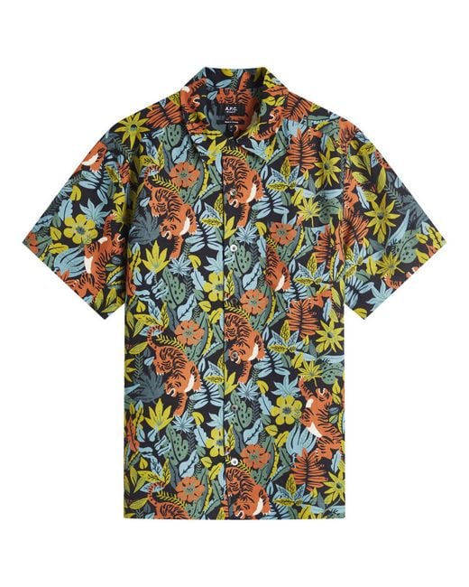 A.P.C. Green Roy Tropical Print Vacation Shirt for men