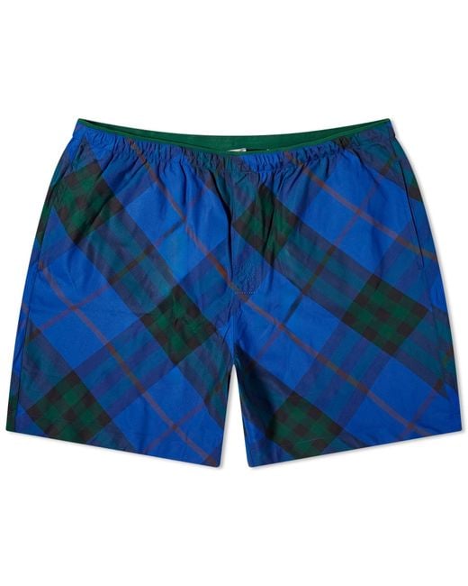 Burberry Blue Ekd Logo Check Swim Shorts for men