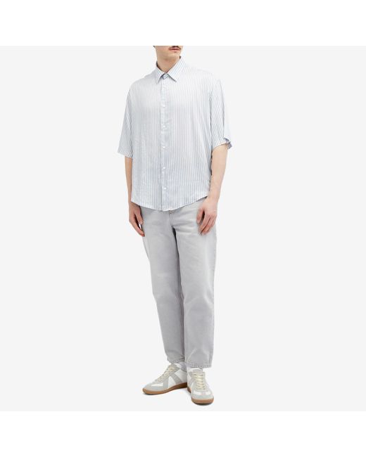 AMI White Boxy Short Sleeve Stripe Shirt for men