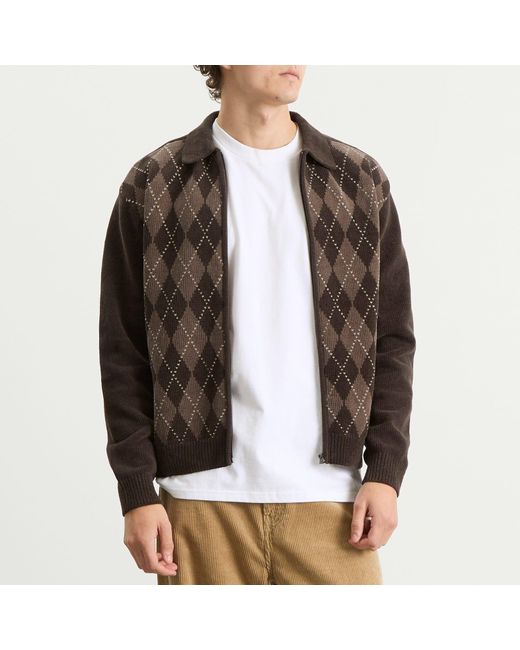 Thisisneverthat Brown Argyle Zip Knit Cardigan for men