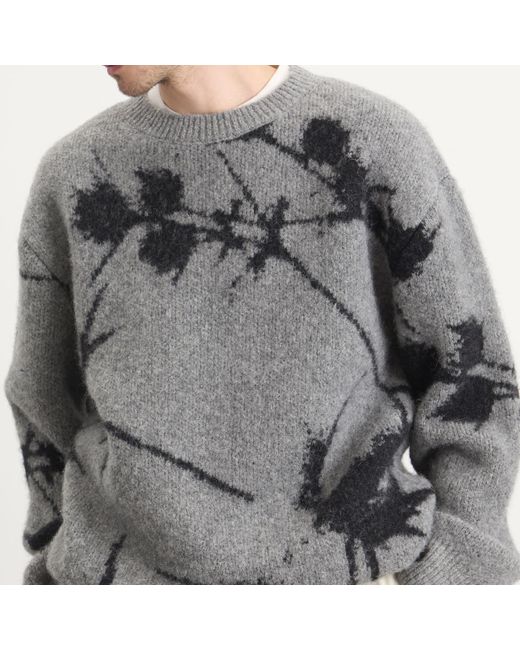 Dries Van Noten Gray Thistle Printed Alpaca Wool Jumper for men