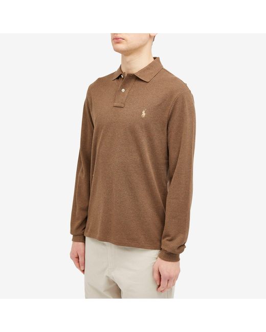 Polo Ralph Lauren Brown Long Sleeve Custom Fit Polo Shirt for men