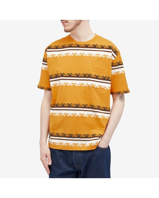 Beams Plus Yellow Jacquard Stripe Pocket T-Shirt for men