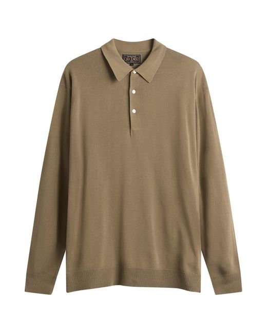 Beams Plus Brown 12G Knit Long Sleeve Polo Shirt for men