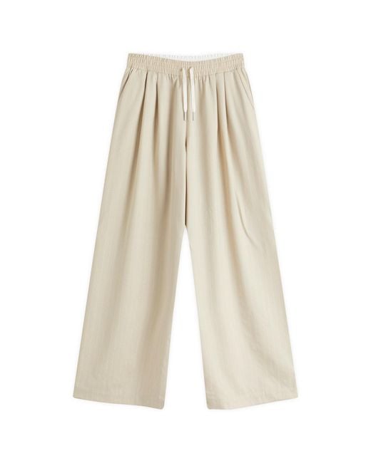 St. Agni Natural Pinstripe Wool Drawstring Trousers