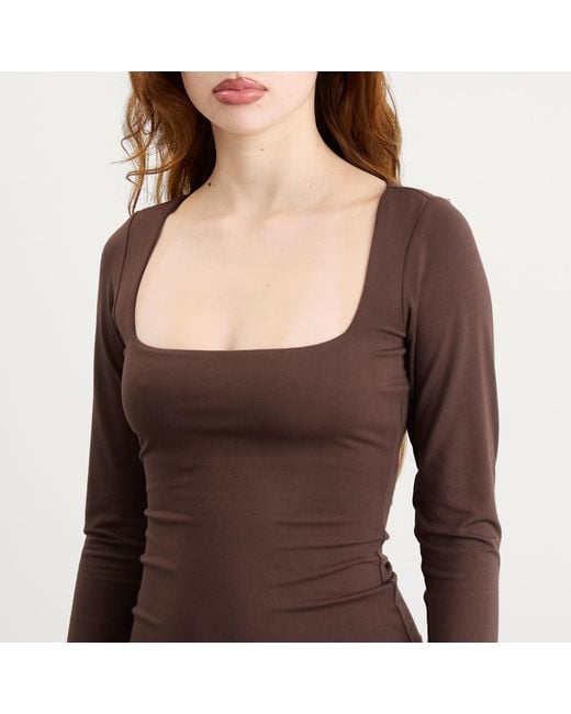 Skims Brown Smooth Layers Square Neck Long Sleeve Top