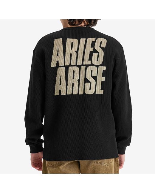 Aries Black Peace Press Gothic Waffle Long Sleeve T-Shirt for men