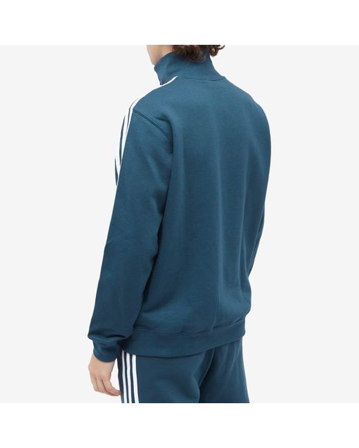 Adidas Blue 3 Stripe Half Zip Crew Sweater for men