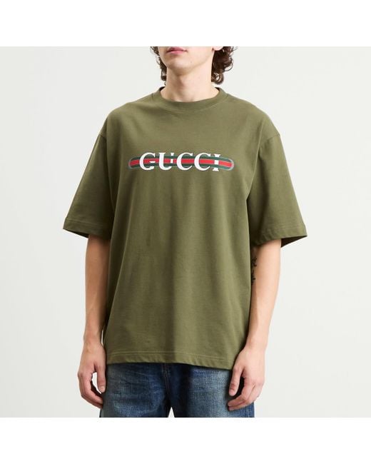 Gucci Green Interlocking Logo Heavy Cotton T-Shirt for men
