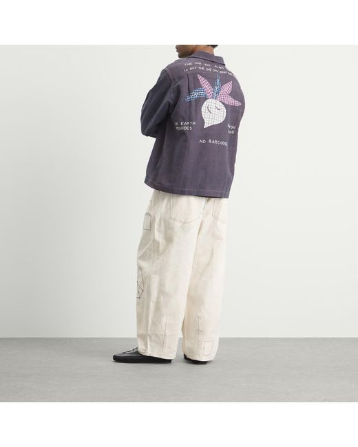 STORY mfg. Blue Hand Applique Greetings Long Sleeve Shirt for men