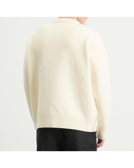 AMI White Felted Merino Wool Knit Adc Crew Neck Jumper for men