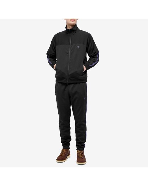 South2 West8 Black Poly Smooth Trainer Track Jacket for men