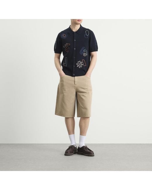 Wax London Black Tellaro Shapes Embroidery Knit Shirt for men