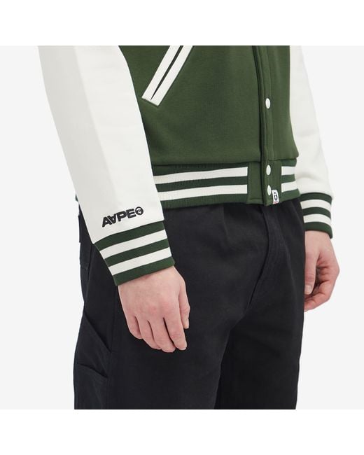 Aape By A Bathing Ape Green Aape Now Fleece Baseball Jacket for men