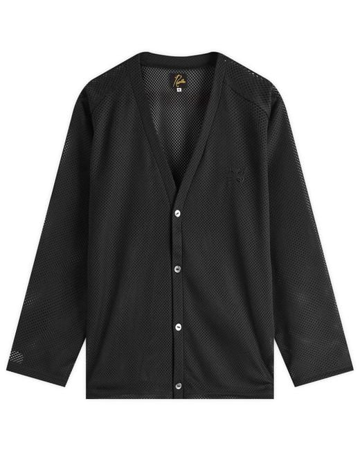 Needles Black Mesh V-Neck Cardigan for men