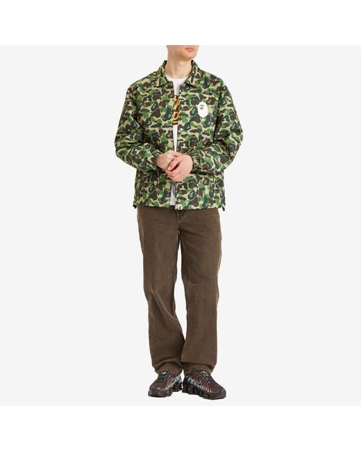 A Bathing Ape Green Abc Camo Nyc Logo Coach Jacket for men