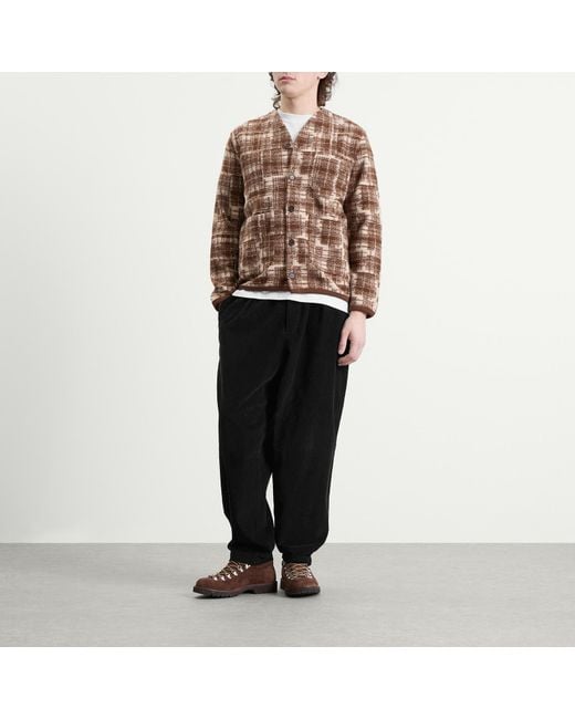 Universal Works Brown Patch Check Fleece Cardigan for men