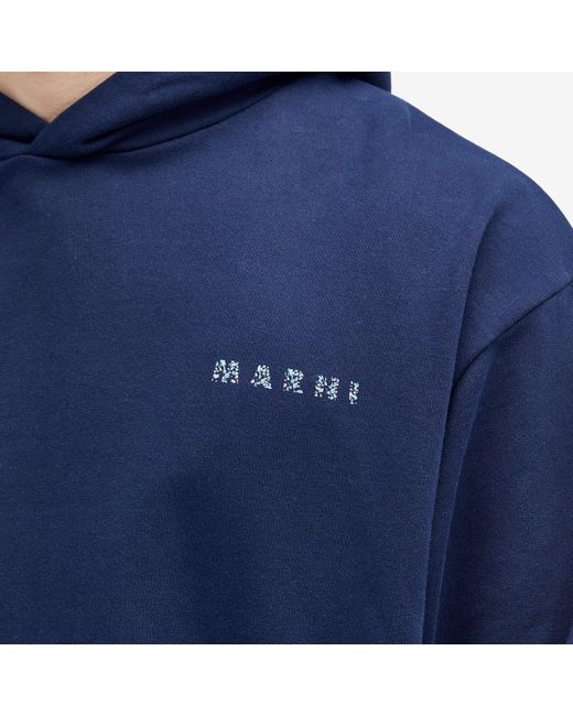 Marni Blue Floral Logo Hoodie for men