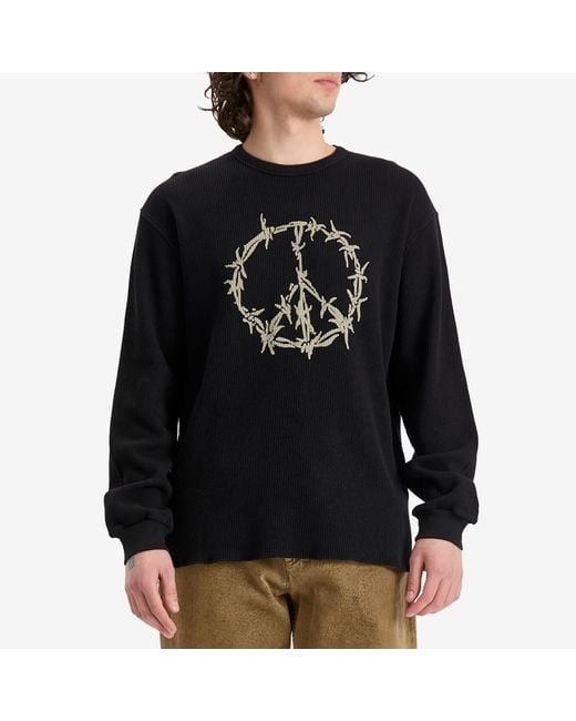 Aries Black Peace Press Gothic Waffle Long Sleeve T-Shirt for men