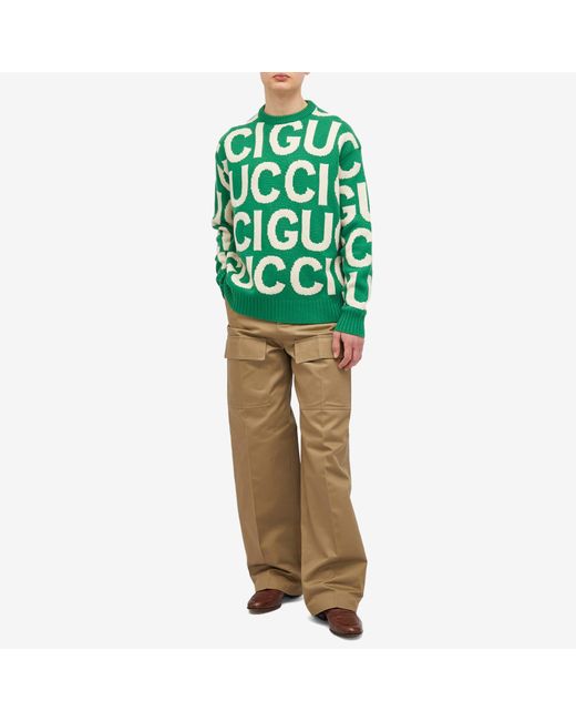Gucci Green Jumbo Logo Intarsia Crew Neck Knit Jumper for men