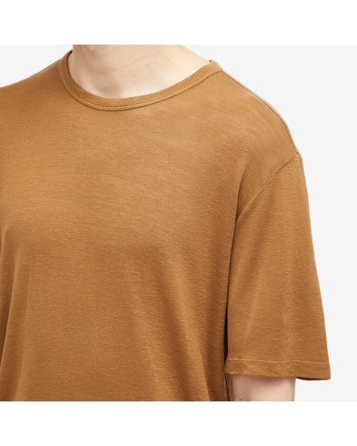 Officine Generale Brown Officine Générale Pigment Dyed Linen T-Shirt for men