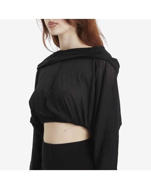 Rick Owens Black Cropped Hooded Tunic Top