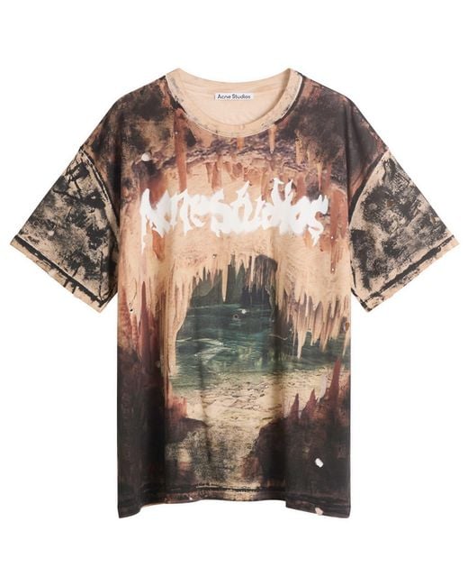 Acne Brown Cave Print T-Shirt for men