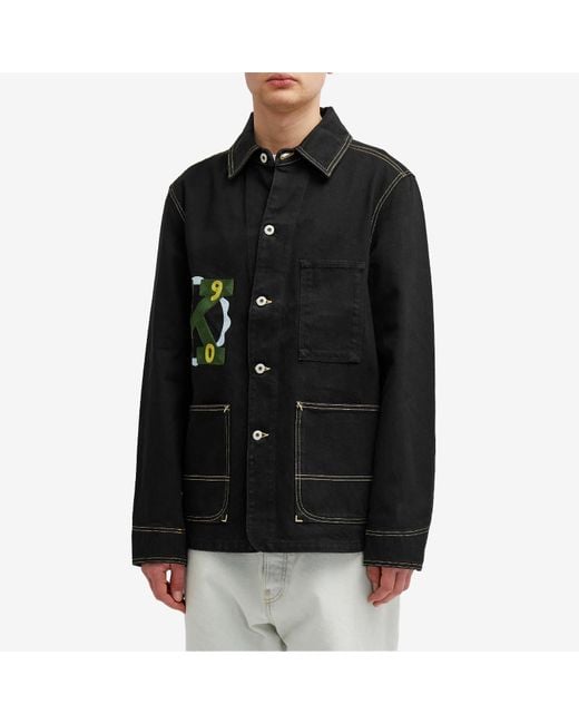 KENZO Black Varsity Denim Workwear Jacket for men