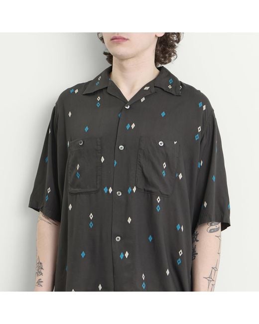 Unlikely Dry Goods Black Argyle Rayon Shirt for men