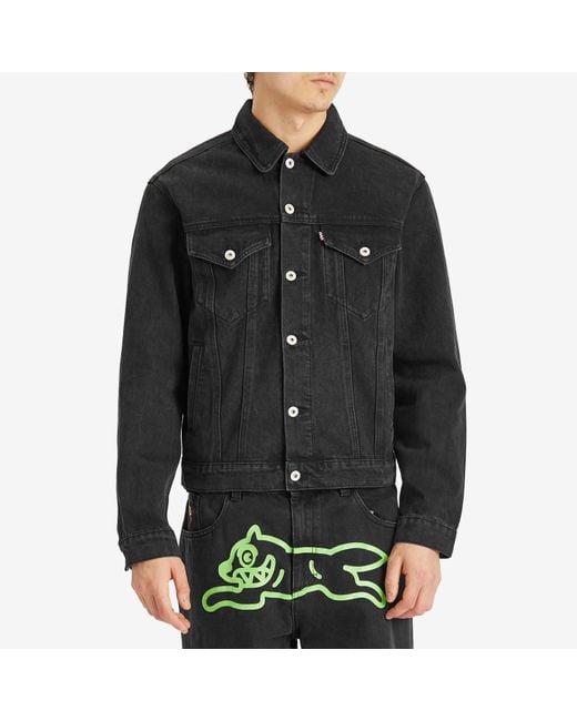 ICECREAM Black Running Dog Denim Trucker Jacket for men