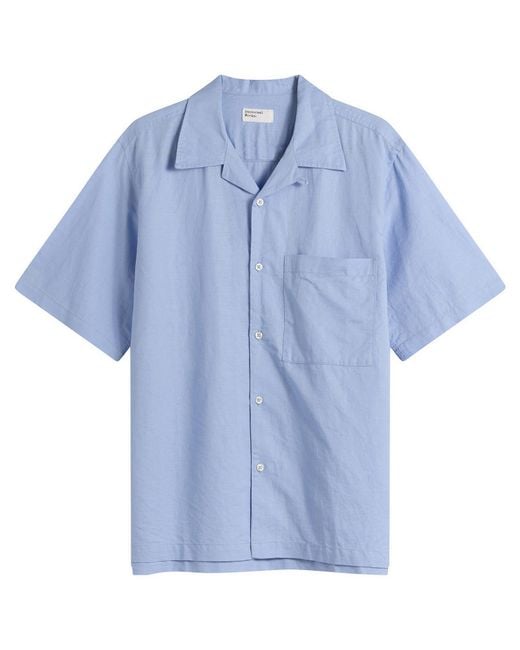 Universal Works Blue Linen Cotton Camp Shirt for men
