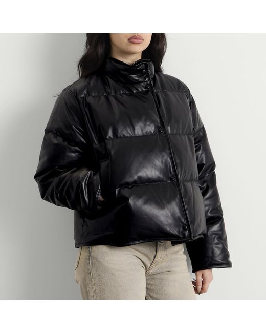 NOTHING WRITTEN Black Lambskin Leather Puffer