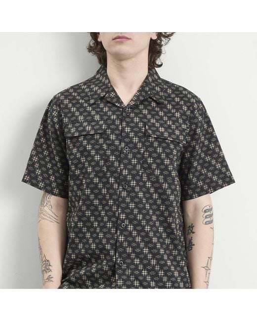 Maharishi Black Kasuri Cuban Collar Shirt for men
